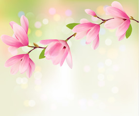 Aufkleber - Spring background with blossom brunch of pink flowers. Vector