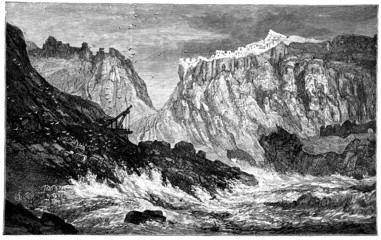 Wall Mural - 19th century engraving of Tintagel Castle, Cornwall, UK