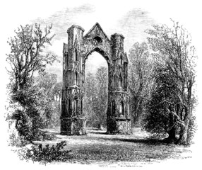 Fototapete - 19th century engraving of Walsingham Priory, Norfolk, UK