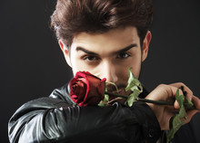 Handsome Man With A Single Red Rose