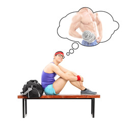 Sticker - Nerdy guy imagining himself as a bodybuilder