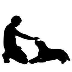 Canvas Print - Vector silhouette of a man with a dog.