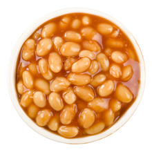 Baked Beans - Bowl Of Baked Beans Isolated On White