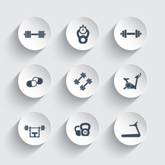 Wall Mural - Gym trendy round icons vector illustration, eps10