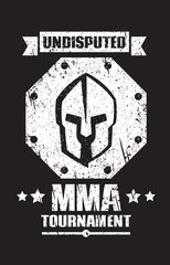 Poster - MMA tournament grunge dark emblem with spartan helmet, eps10