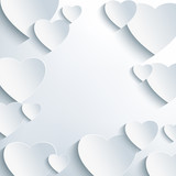 Stylish grey background with 3d paper hearts