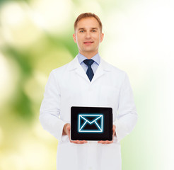 Sticker - smiling male doctor with tablet pc