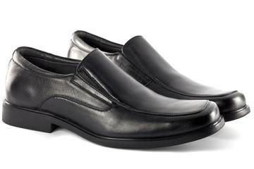 Modern black leather shoes for male or men, no string isolated o