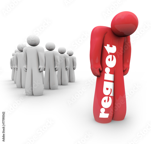 Fotografie, Obraz Regret Word Sad Alone Isolated Person Sorry Bitter Disappointmen