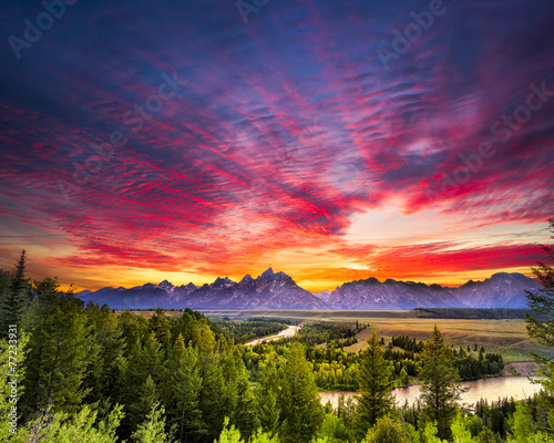 Fototapeta na szkło Summer Sunset at Snake River Overlook
