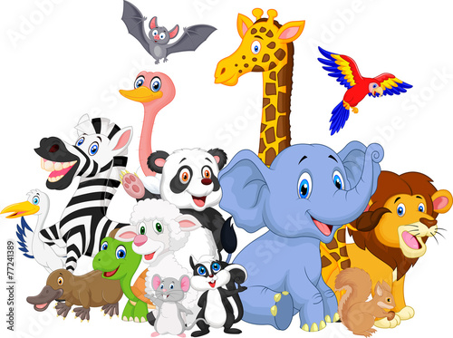 Obraz w ramie Cartoon wild animals background