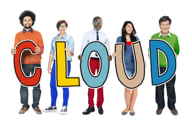 Poster - Group of People Standing Holding Cloud Letter Concept