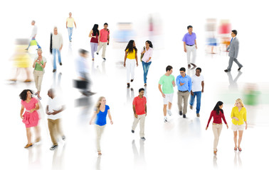 Wall Mural - Crowd Diverse People Walking Discussion Isolated Concept