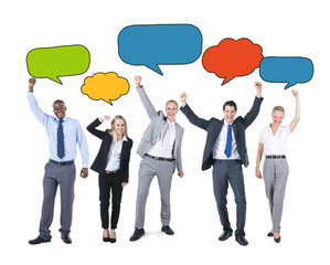Sticker - Business People Holding Colourful Speech Bubbles Concept