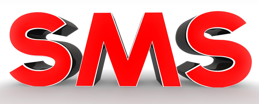 3D SMS text on white background
