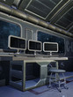 Stół z monitorami w futurystycznym statku kosmicznym