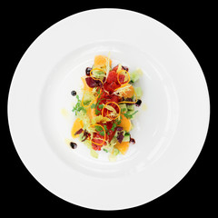 Tuna tartar with cucumber and orange, isolated