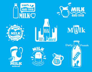 Wall Mural - Dairy and milk icons on turquoise blue