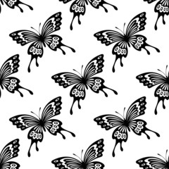 Canvas Print - Seamless background pattern of flying butterflies