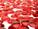 Red glassy round fragments