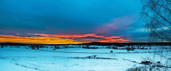 Wall Mural - Winter sunset landscape