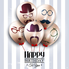 Wall Mural - Vector birthday card. Balloons with silhouettes on hipster style