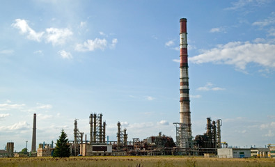 Refinery factory chimney and pipes