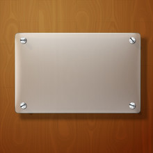 Vector Frosted Glass Plate On Wooden Background.