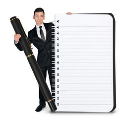 Business man with empty notepad and pen