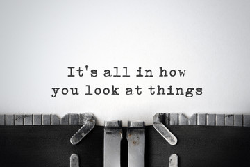 perspectives. inspirational quote typed on an old typewriter.