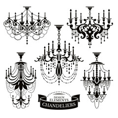 Wall Mural - Set of chandelier silhouettes