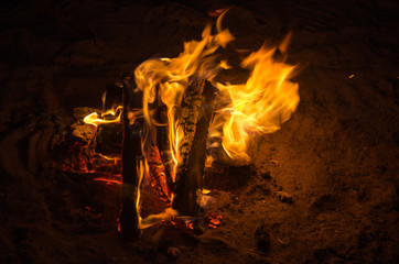 Bonfire on the beach sand