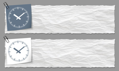 set of two banners with crumpled paper and watches