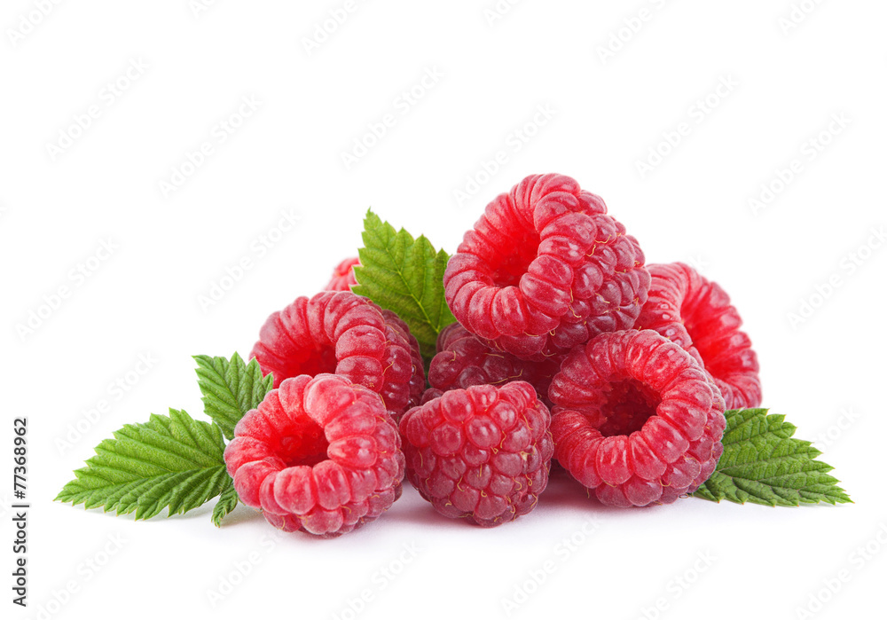 Raspberry fruit with leaf - obrazy, fototapety, plakaty 