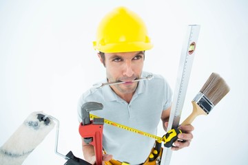 Poster - Carpenter with various equipment