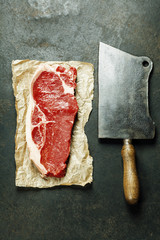 Wall Mural - vintage cleaver and raw beef steak