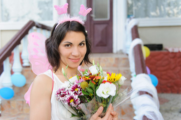 Sticker - Woman with Butterflies and Flowers