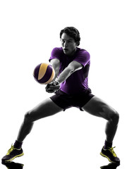 Wall Mural - volley ball player man silhouette white background