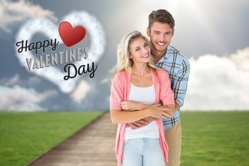 Poster - Composite image of attractive young couple smiling together