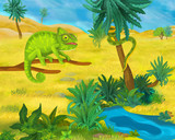 Fototapeta Dinusie - Cartoon scene - wild Africa animals - chameleon - illustration for the children