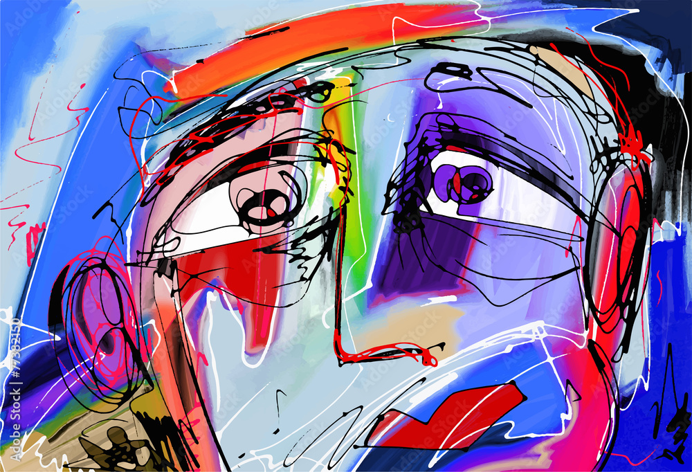 abstract digital painting of human face - obrazy, fototapety, plakaty 