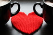 Red heart and two cups of coffee
