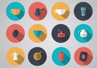 Poster - Set of coffee icons flat