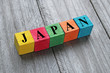 word Japan on colorful wooden cubes