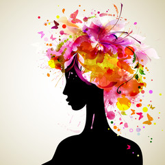Fotomurales - Beautiful women with abstract hair and design elements