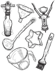 Wall Mural - Kitchen items sketches