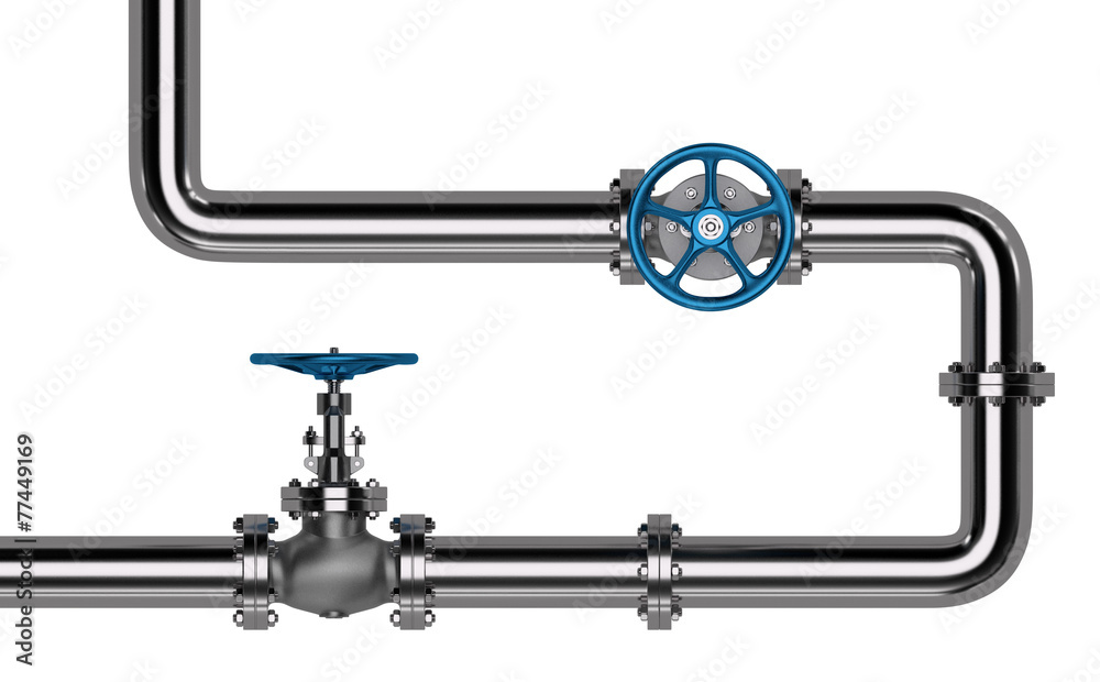 Pipes with Valves isolated on White Background. 3D illustration Stock ...