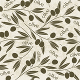 Seamless pattern with olive branch. Hand-drawn floral backgroun