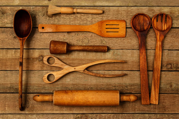 Wall Mural - Wooden kitchen utensils