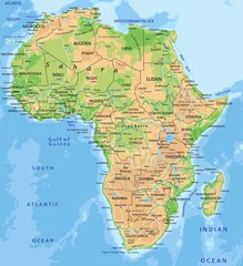 Wall Mural - high detailed africa physical map with labeling.